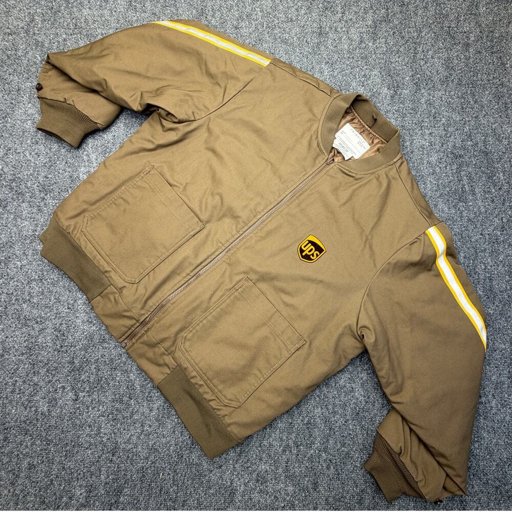 Vintage UPS Bomber Jacket Brown Workwear Reflective USA XL